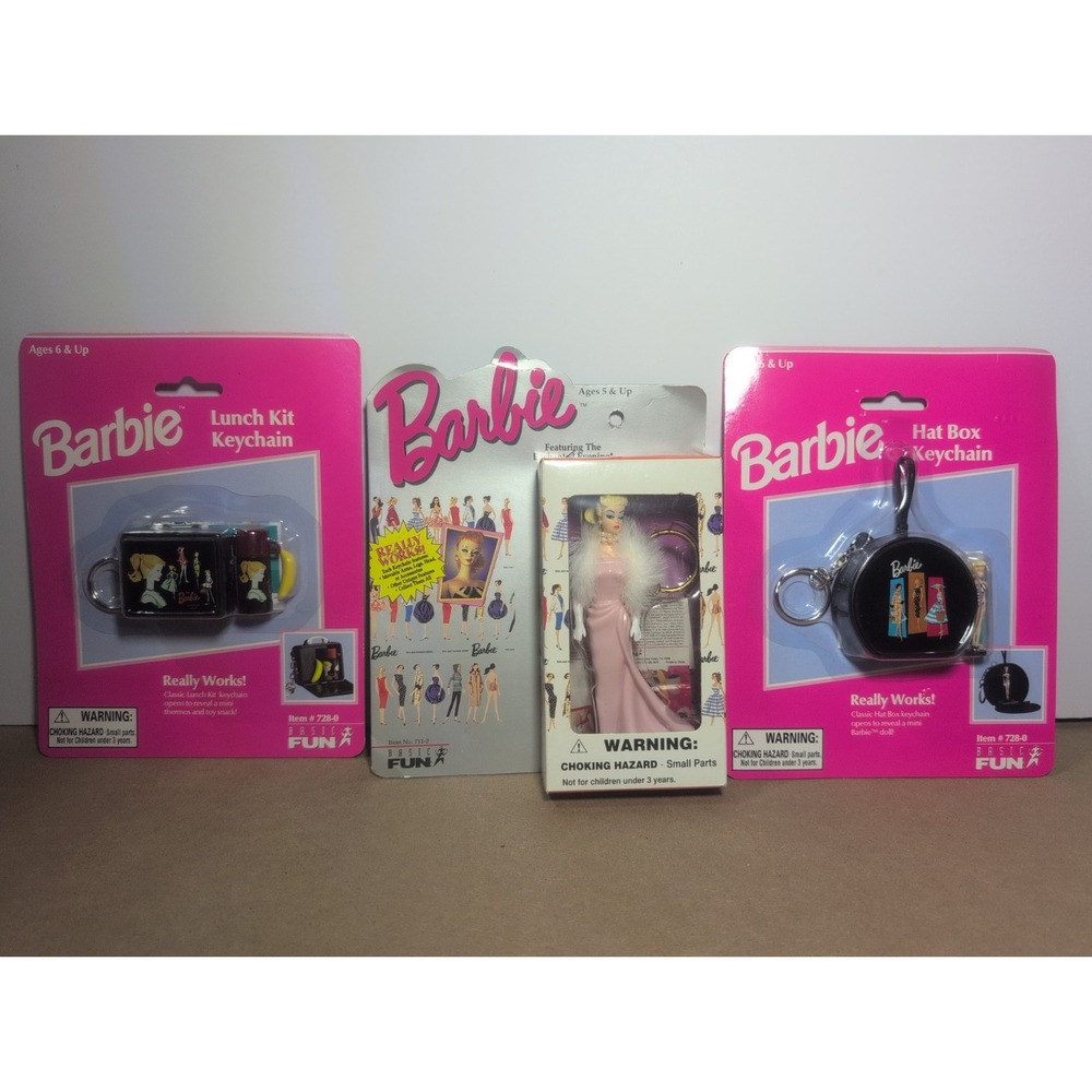 Barbie Keychain Lot Of Three Vintage Lunch Kit, Hat Box, Enchanted Evening